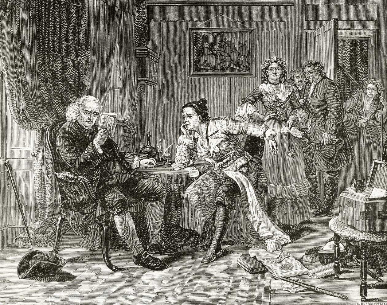Dr. Samuel Johnson leest het manuscript van 