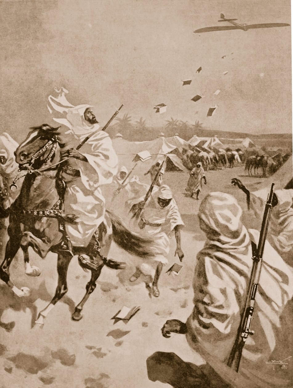 Pamfletten laten vallen op de Arabieren tijdens de Italiaans-Turkse Oorlog, 1911-12 door English School