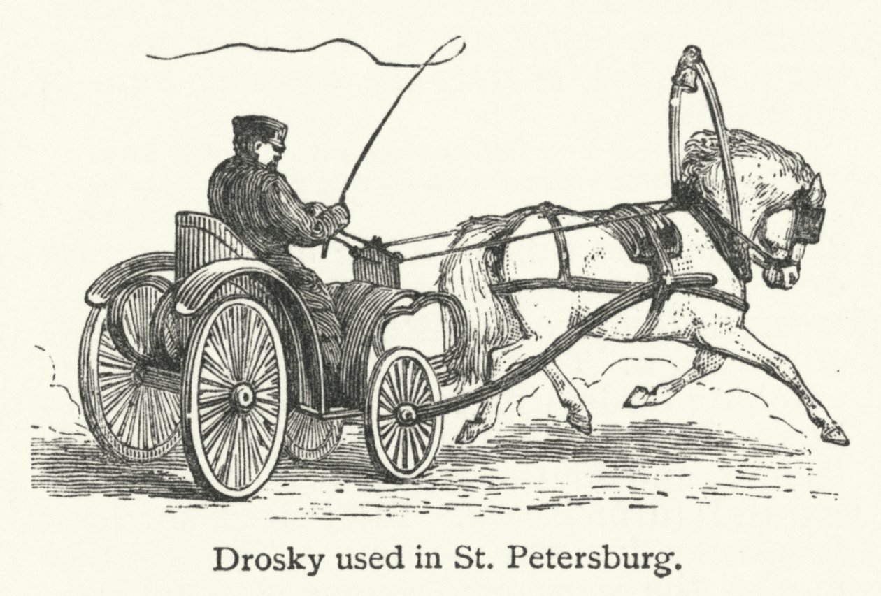 Drosky gebruikt in Sint-Petersburg (gravure) door English School