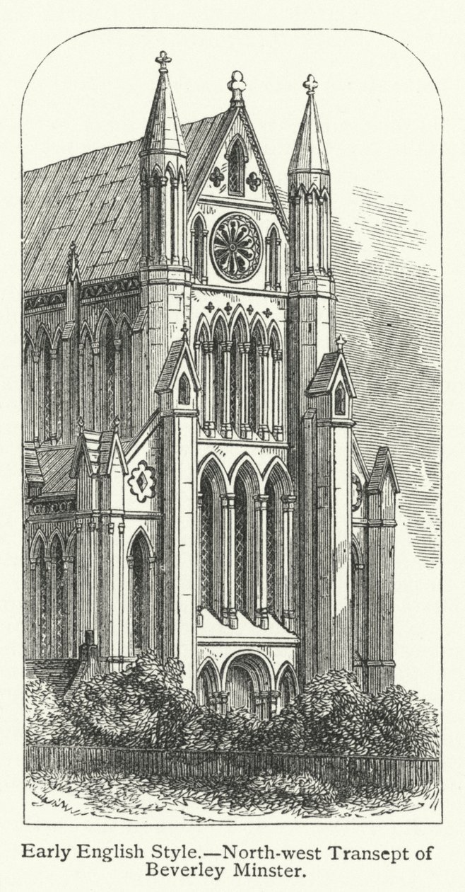 Vroeg-Engelse stijl, noordwestelijk dwarsschip van Beverley Minster (gravure) door English School