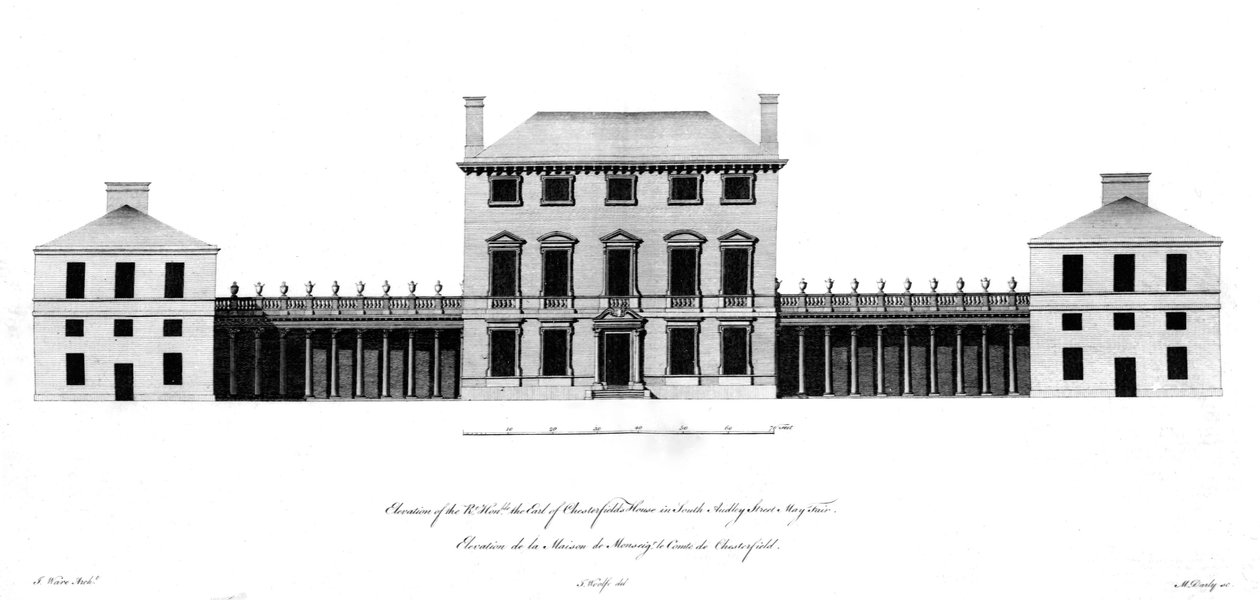 Verhoging van het huis van de Rt. Honorable de Graaf van Chesterfield, 1767 door English School