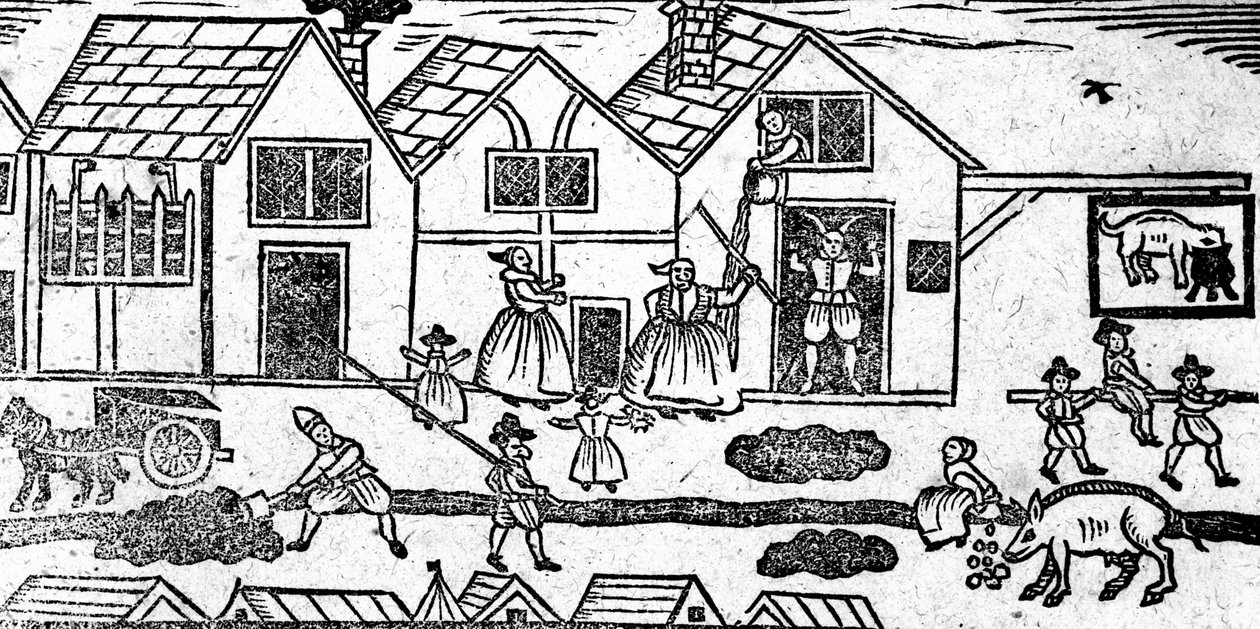 Elizabethaanse Straatscène, uit A Book of Roxburghe Ballads door English School