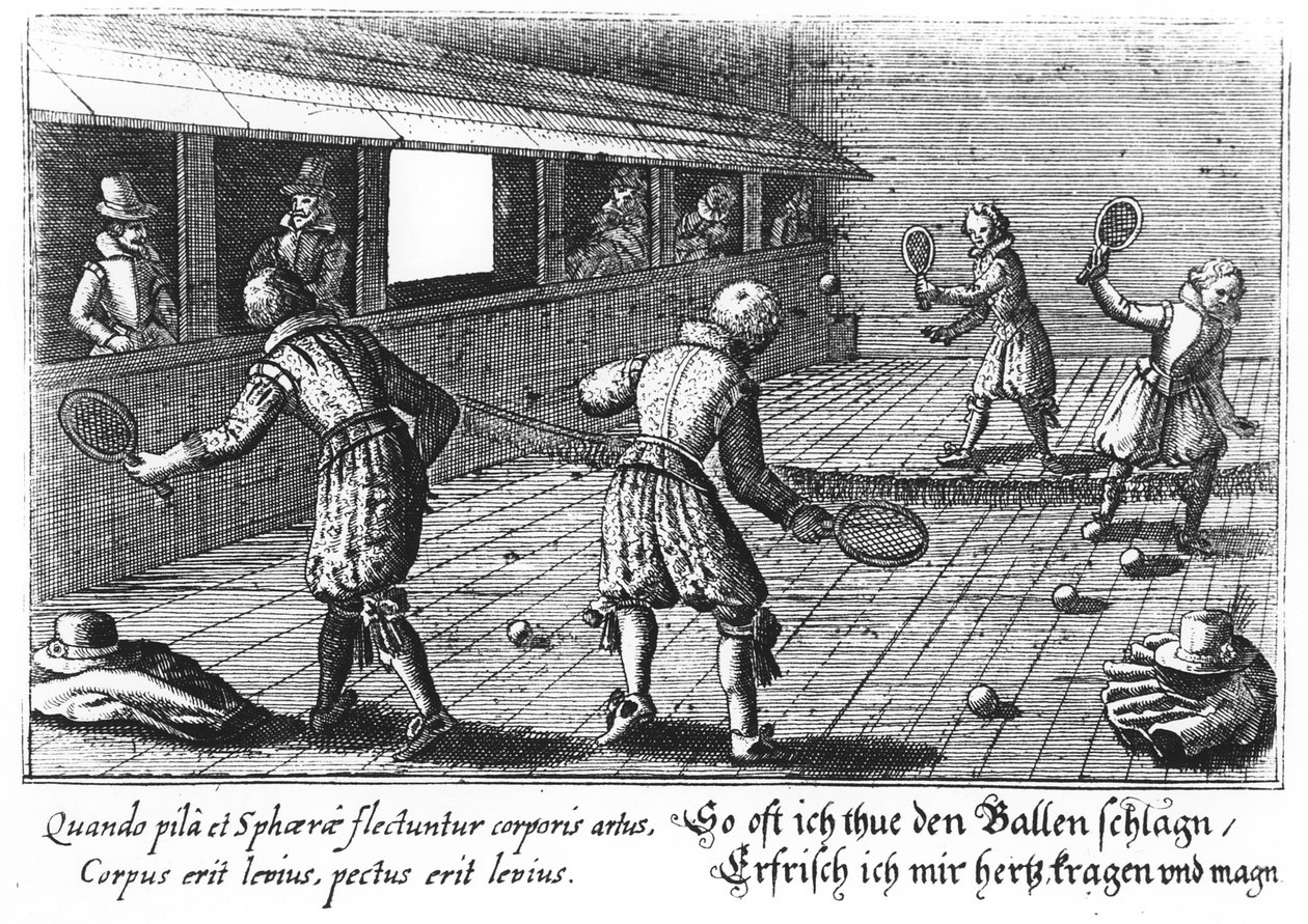 Elizabethaanse tennis (gravure) door English School