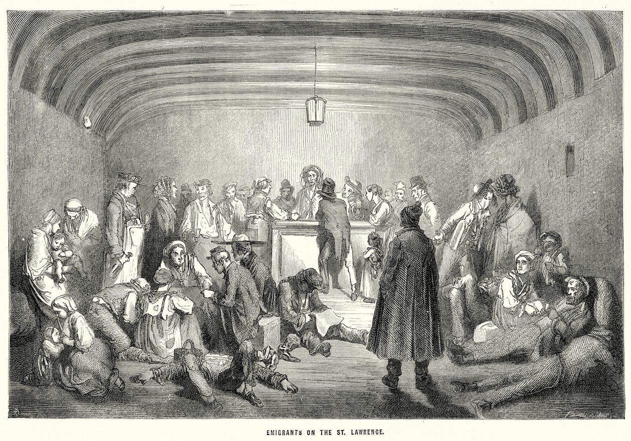 Emigranten op de St Lawrence (gravure) door English School