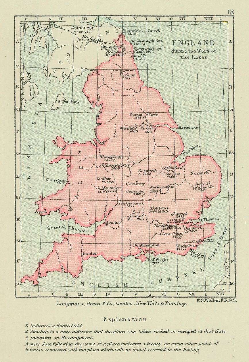Engeland tijdens de Rozenoorlogen (kleurenlitho) door English School