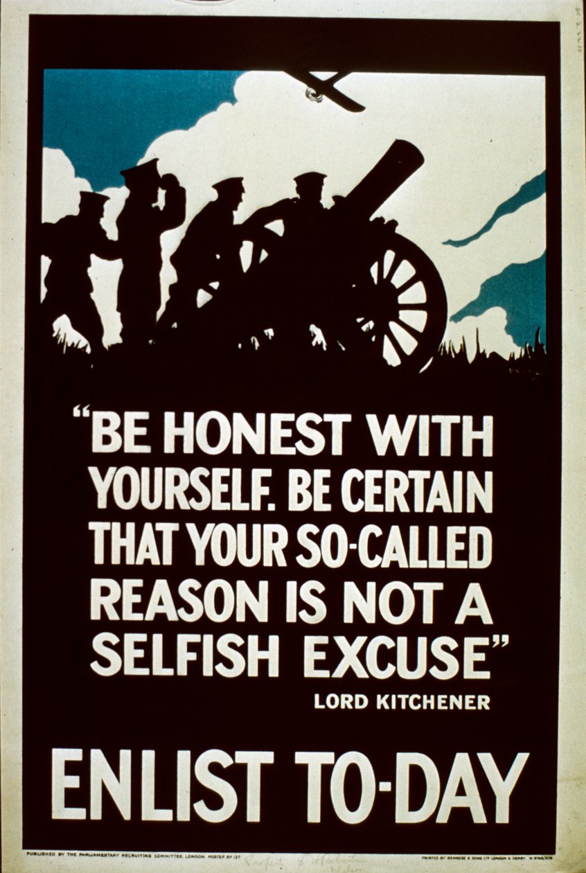 Meld je vandaag aan Wervingsposter, 1914-18 door English School