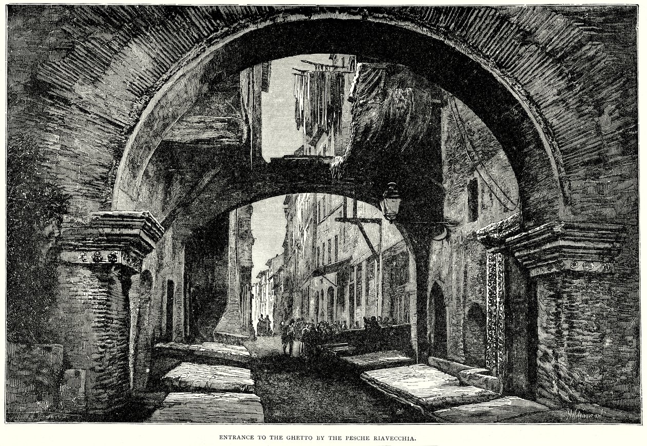 Ingang tot het getto door de Pesche Riavecchia (gravure) door English School