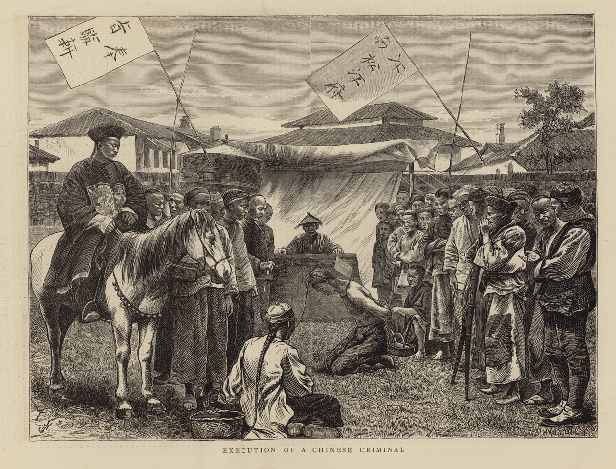 Executie van een Chinese misdadiger (gravure) door English School