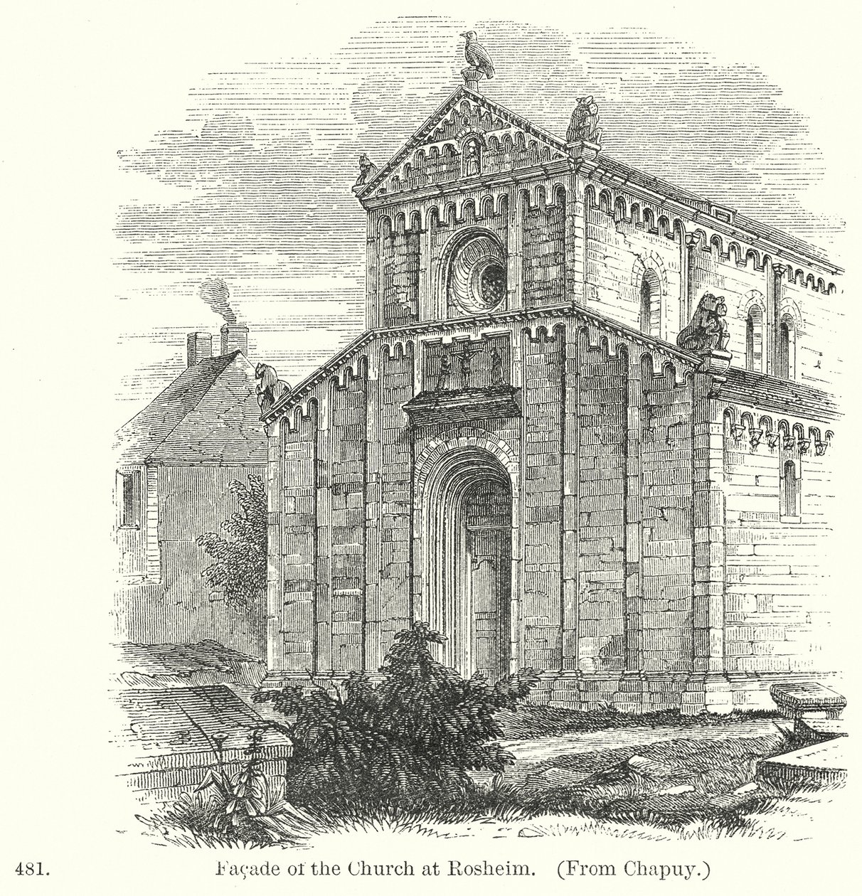 Voorgevel van de kerk in Rosheim (gravure) door English School