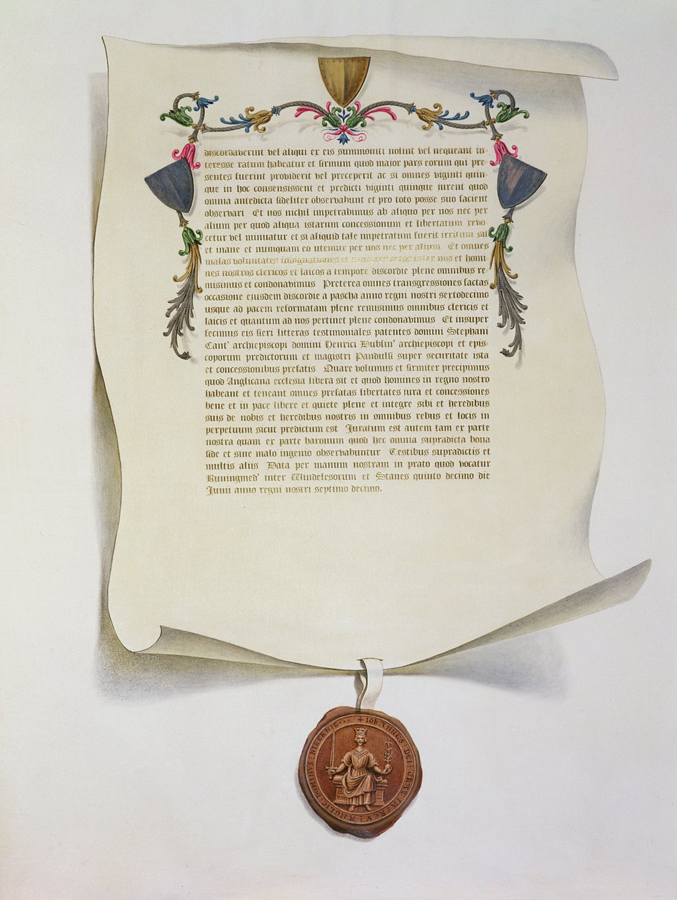 Facsimile editie van de Magna Carta, voor het eerst gepubliceerd in 1225, 1816 door English School