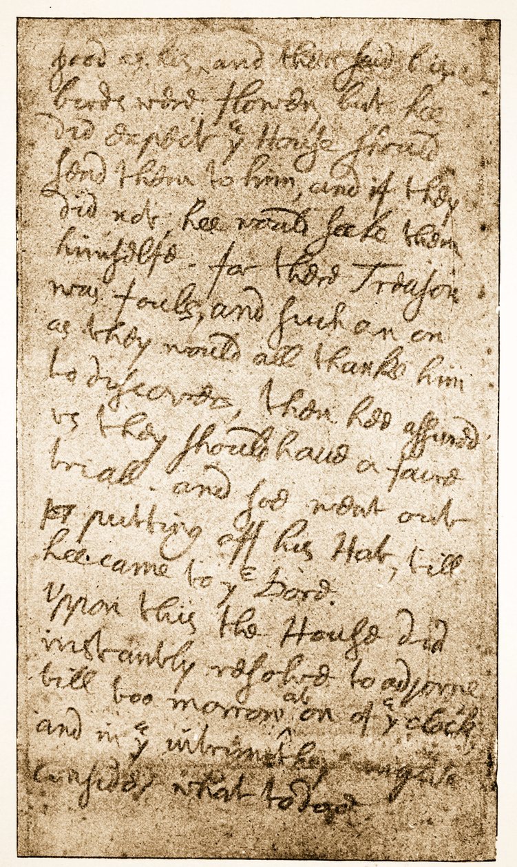 Facsimile van een pagina van Sir Ralph Verneys aantekeningen over het Lange Parlement uit Memoirs of the Verney Family door English School