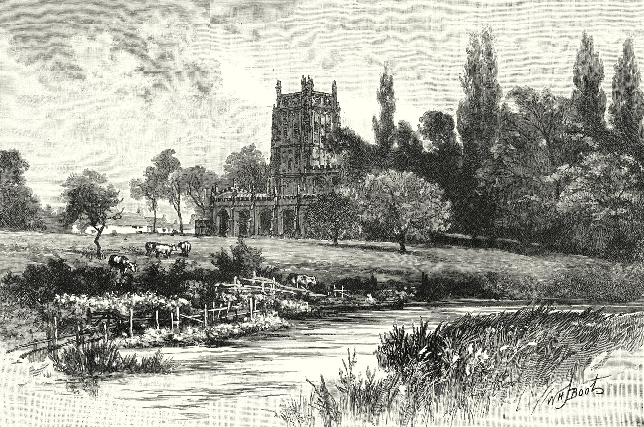 Fairford, vanaf de Colne (gravure) door English School
