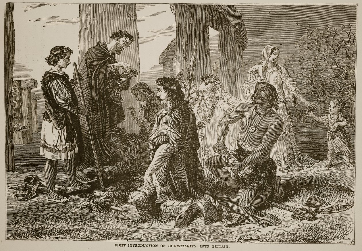 Eerste introductie van het christendom in Groot-Brittannië door English School