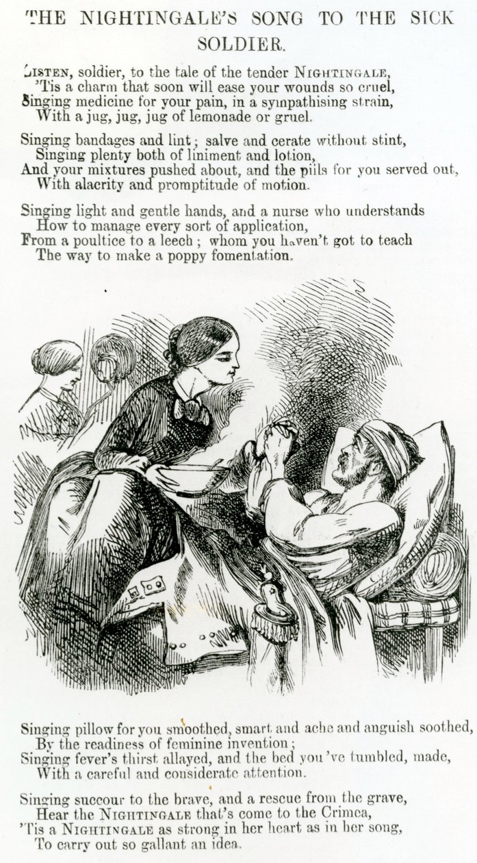 Florence Nightingale verzorgt een zieke soldaat in de Krim door English School