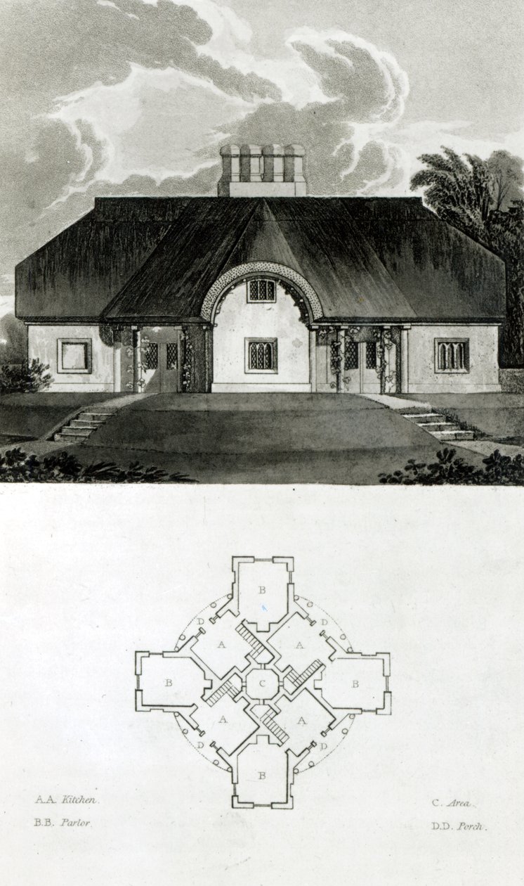 Vier huisjes, 1818 door English School