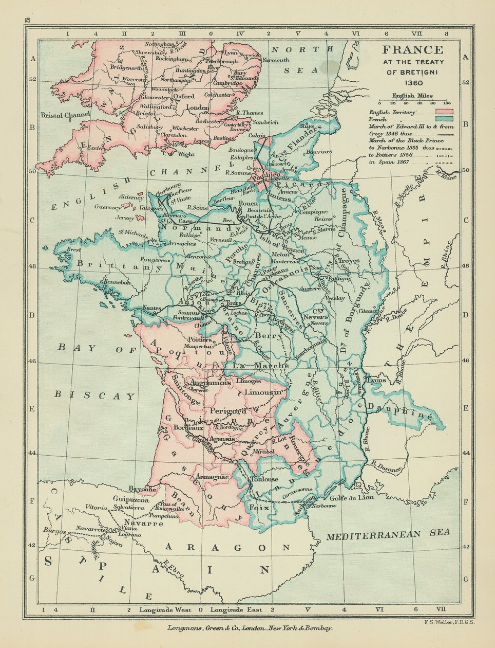 Frankrijk bij het Verdrag van Bretigni (kleurenlitho) door English School