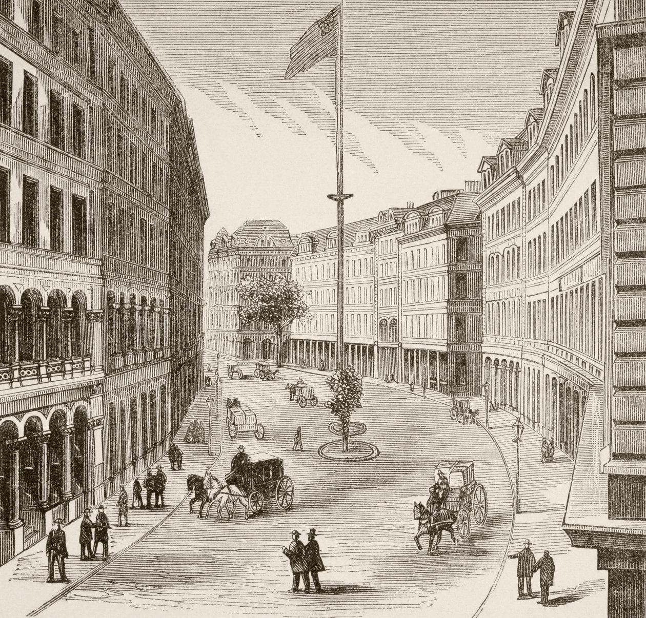 Franklin Street, Boston, Massachusetts in de jaren 1870 door English School