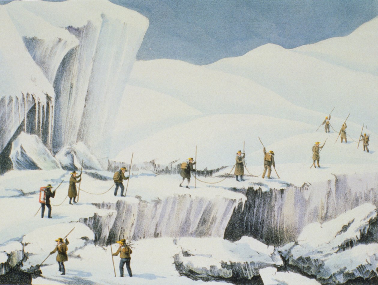 Frequent voorkomen van ijs met sneeuwbruggen, uit A Narrative of an Ascent to the Summit of Mont Blanc door Charles Fellows (1799-1860), gepubliceerd 1827 door English School