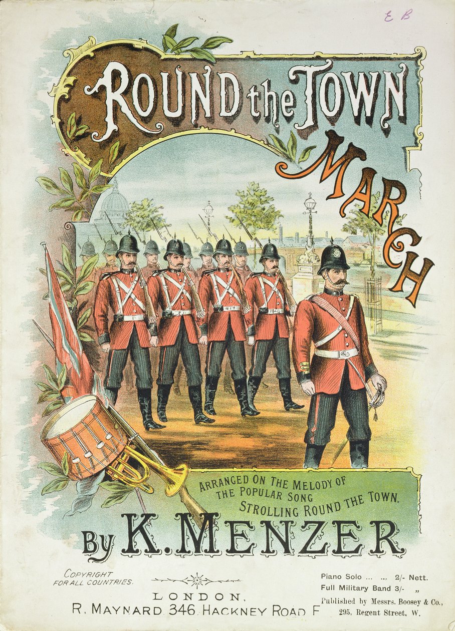 Voorkant van de partituur voor Round the Town March, door K. Menzer door English School
