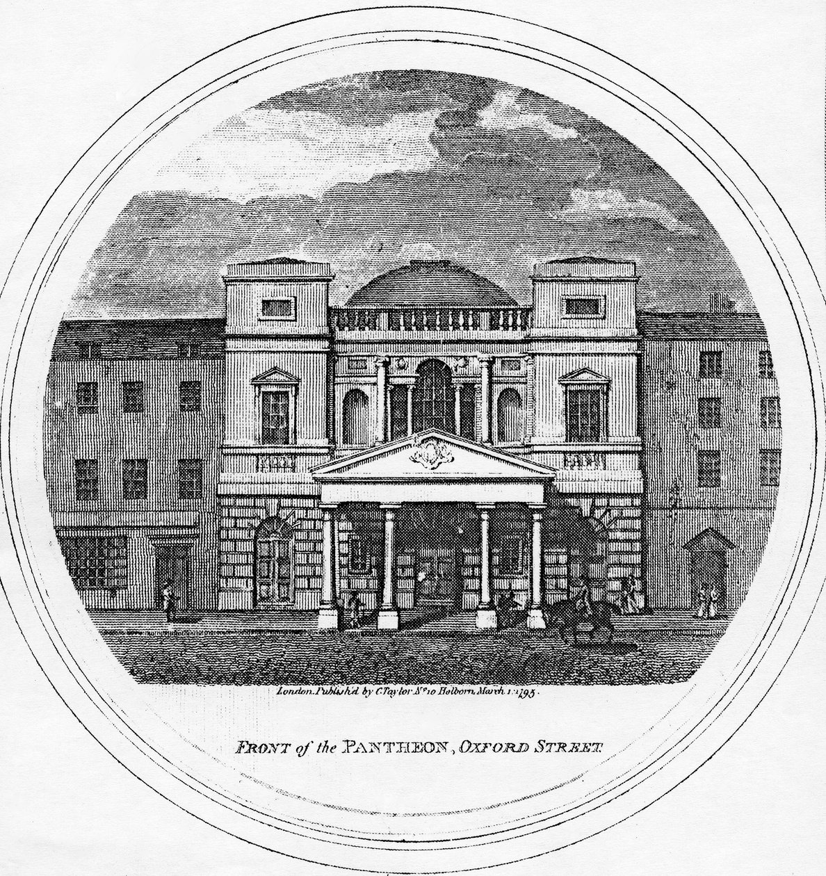Voorzijde van het Pantheon, Oxford Street, 1795 door English School