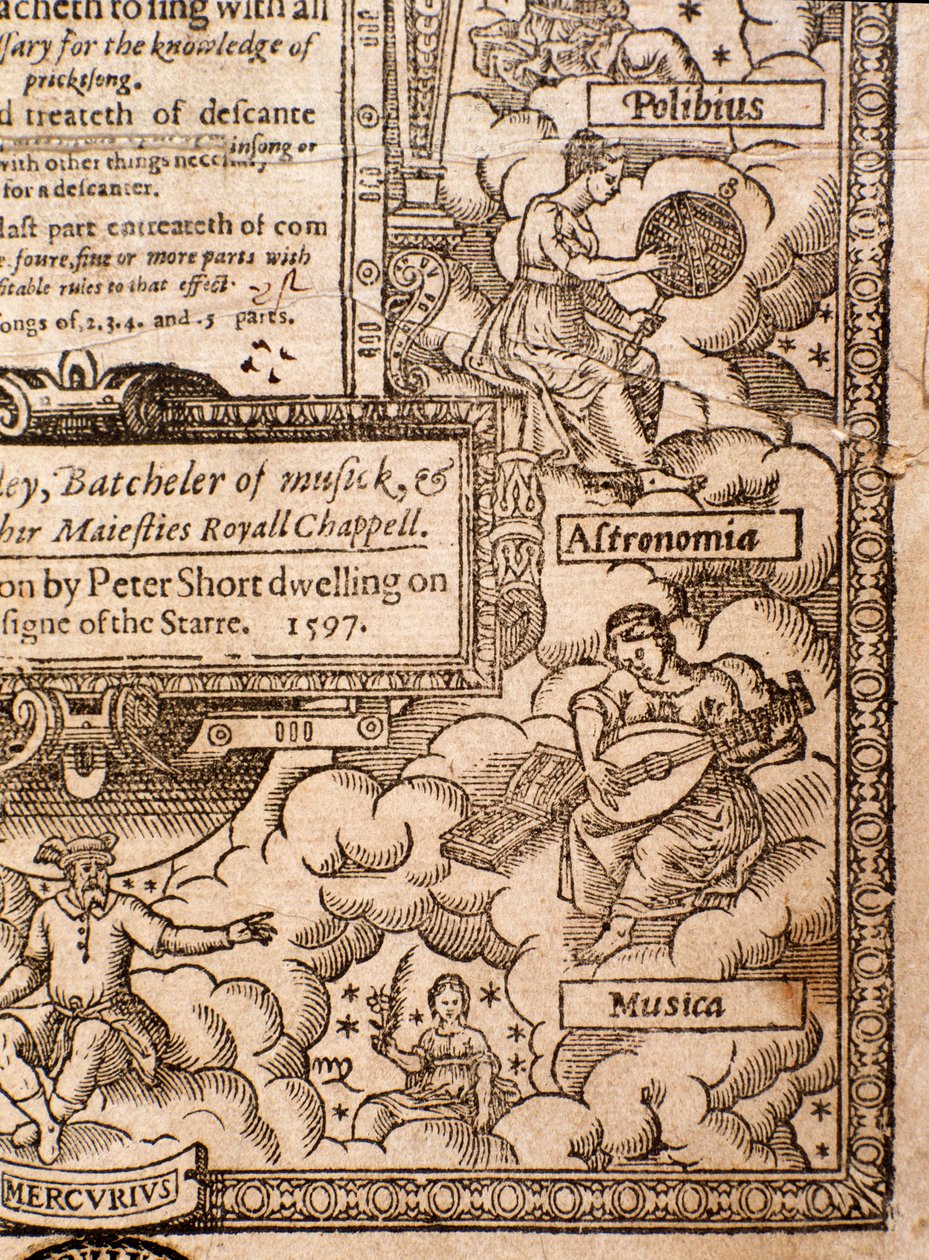 Frontispice uit A Plaine and Easie Introduction to Practicall Musicke door Thomas Morley, Detail, 1597 door English School