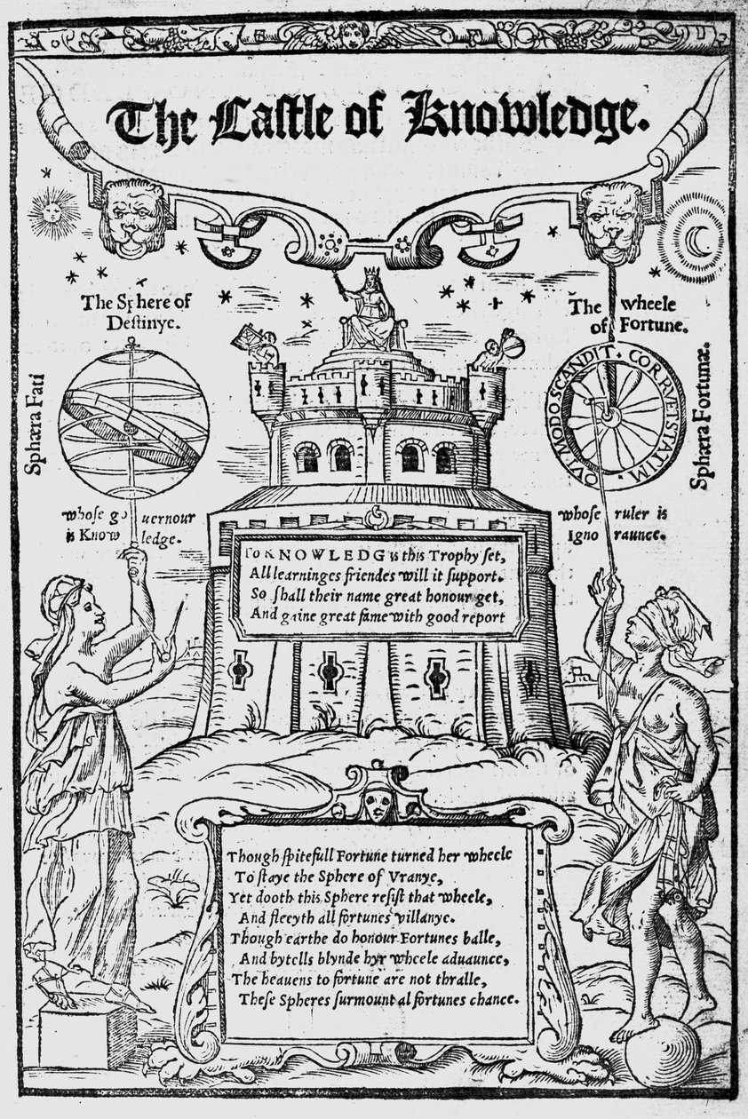 Frontispice van Het Kasteel van Kennis door Robert Recorde, 1556 door English School