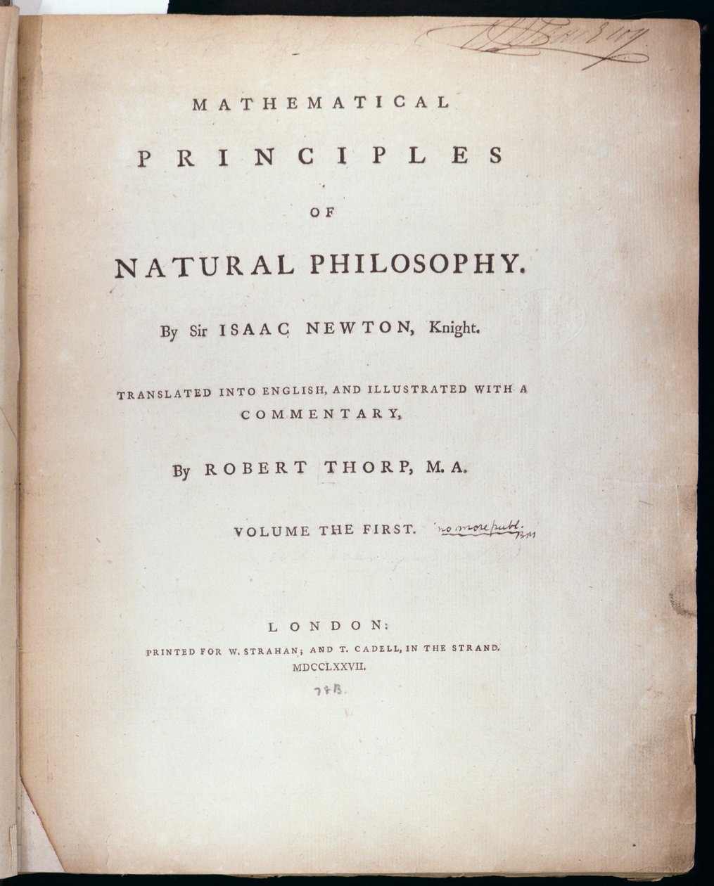 Frontispice van Deel I van De wiskundige principes van de natuurfilosofie door Sir Isaac Newton (1642-1727) 1777 door English School