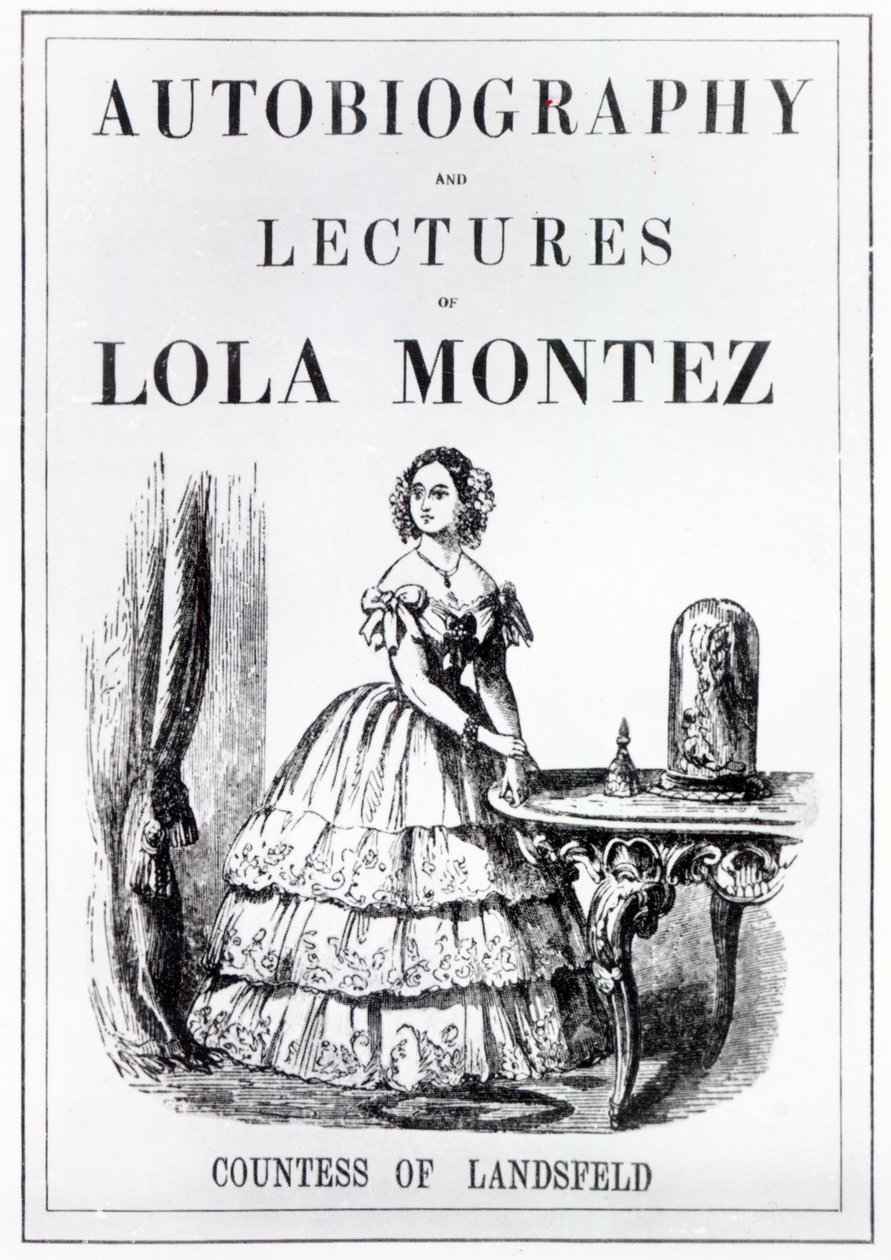 Frontispice van de Autobiografie en Lezingen van Lola Montez, Gravin van Landsfeld door English School