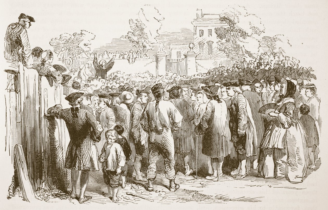 George Whitefield predikend, illustratie uit Cassells Illustrated History of England door English School