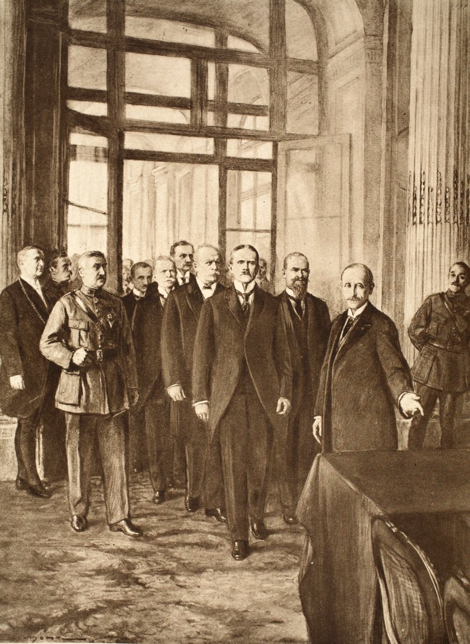 Duitse politici in het Paleis van Versailles, 1919 door English School