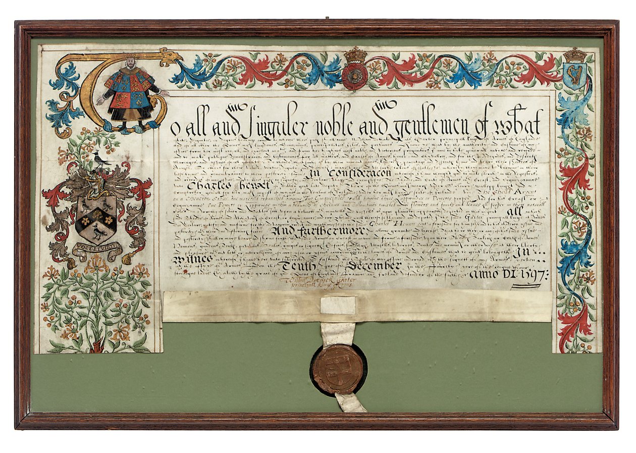 Wapenbrief aan Charles Hewitt, 1597 door English School
