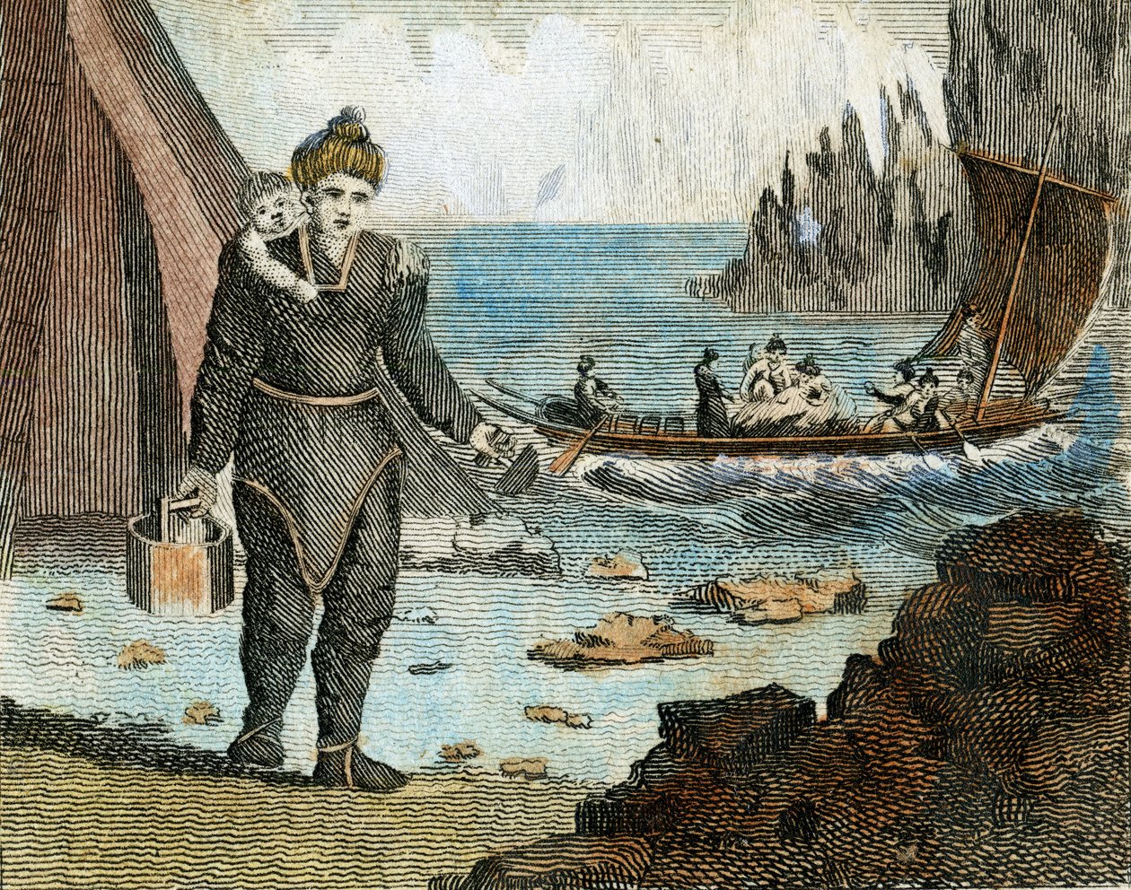 Groenlandse vrouw en boot, c.1779 (gravure) door English School