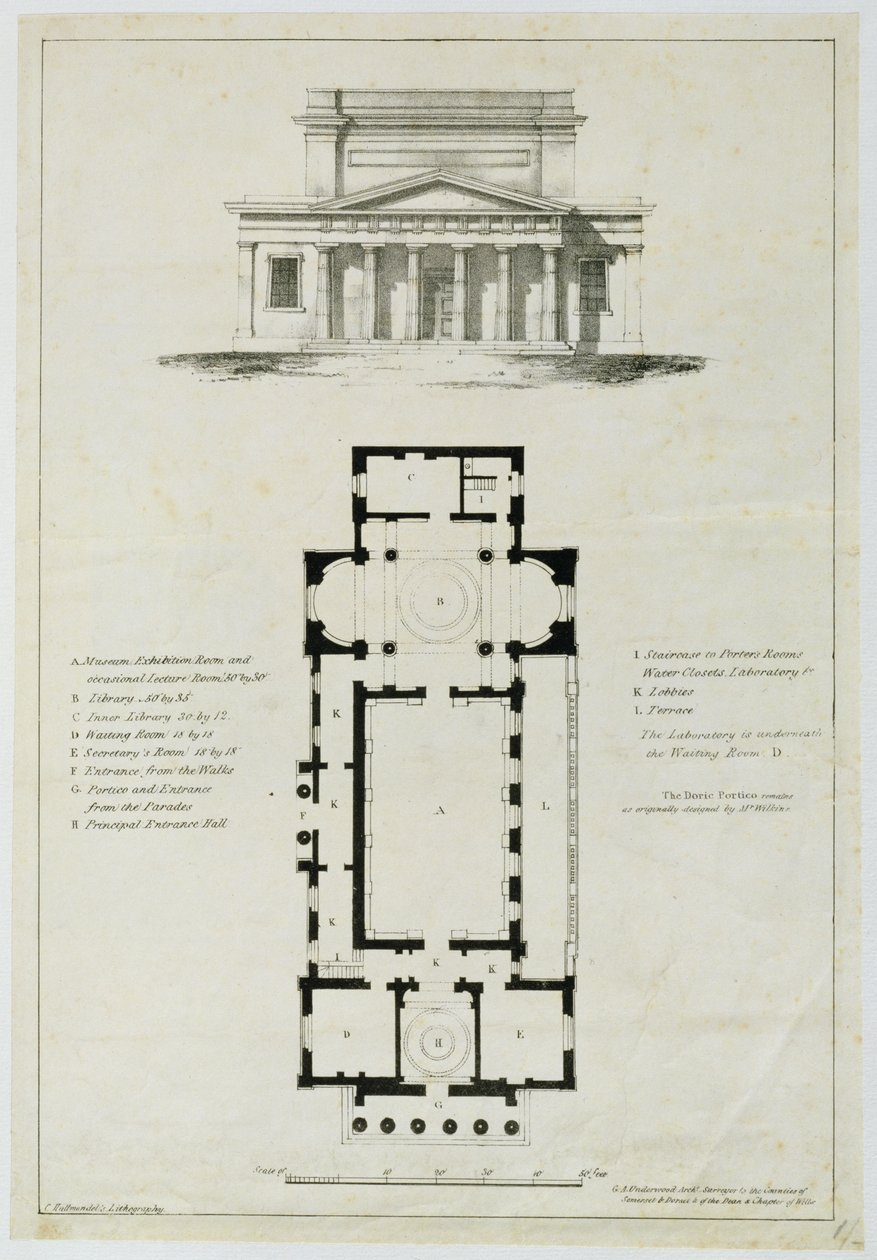 Grondplan van de Lagere Vergaderzalen, Bath, gegraveerd door Charles Hullmandel door English School
