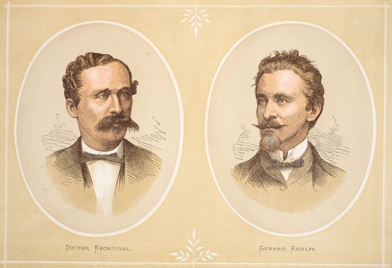 Gustav Nachtigal en Gerard Rohlfs, illustratie uit De Geïllustreerde Editie van het Leven en de Ontdekkingen van David Livingstone door J. Ewing Richie, uitgegeven door A. Fullarton & Co., 1876 door English School