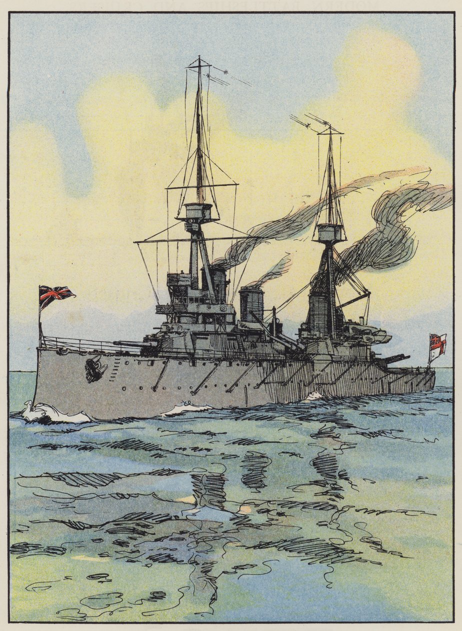 HMS Indomitable (kleurenlitho) door English School