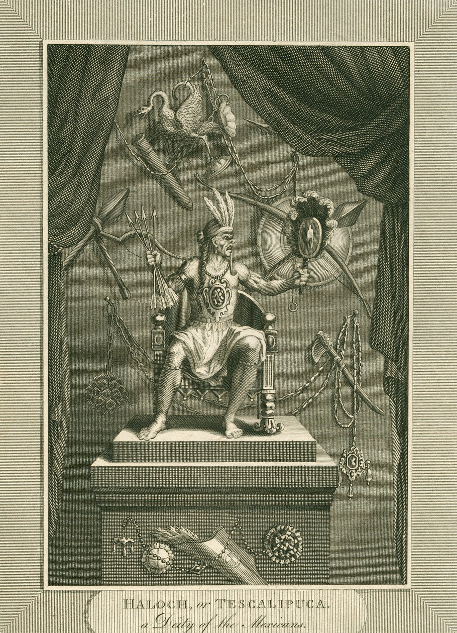 Haloch, of Tescalipuca, een godheid van de Mexicanen, illustratie uit De Wereld: of de huidige staat van het Universum, zijnde een Algemene en Complete Collectie van Moderne Reizen en Reizen, door Cavendish door English School