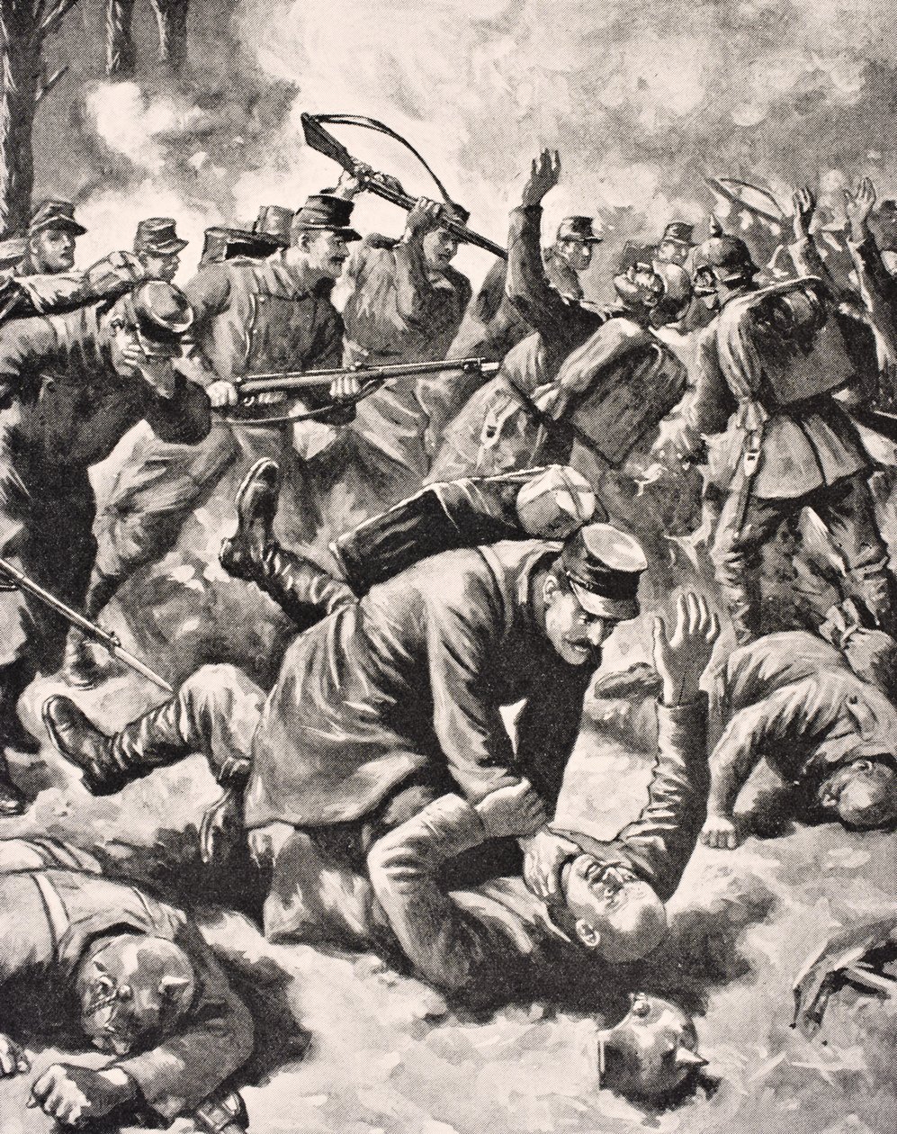 Handgevecht tussen Duitse en Westerse soldaten, uit 