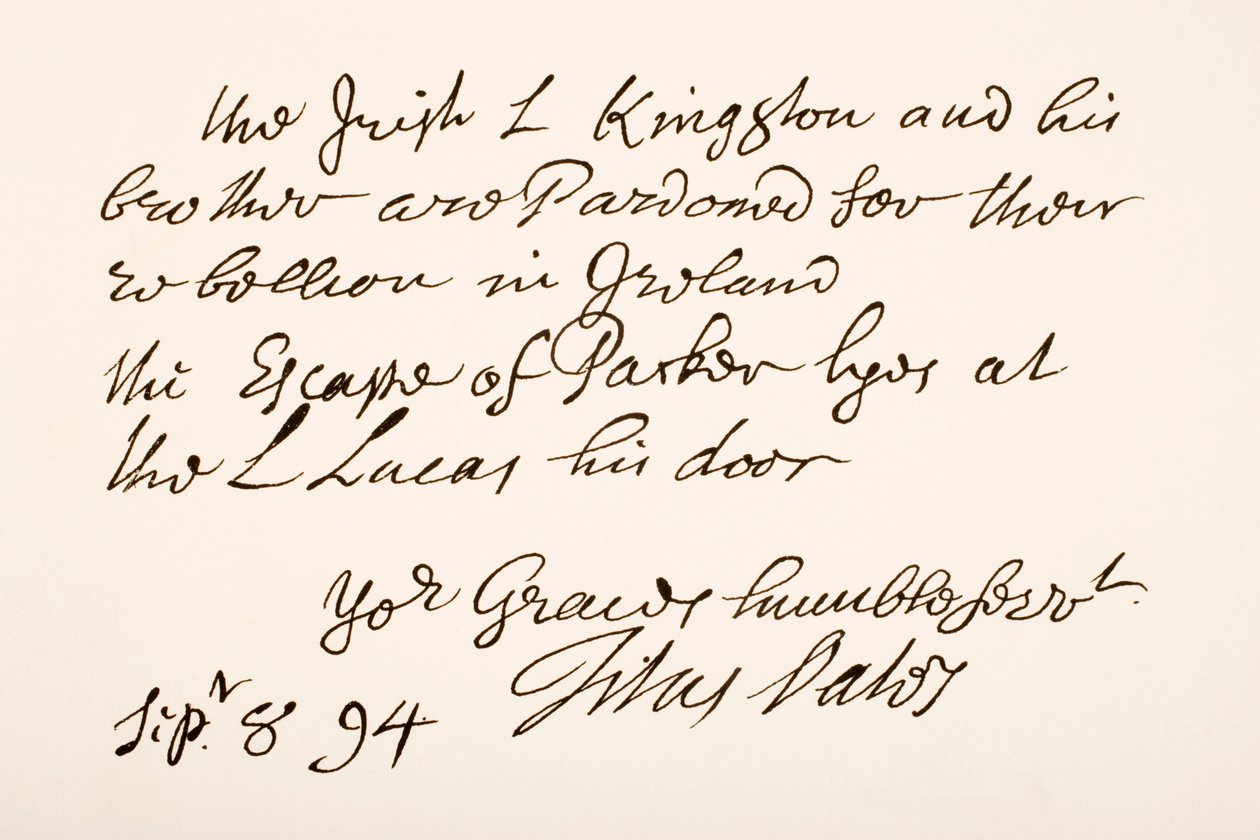 Handschrift en handtekening van Titus Oates, 1694 door English School