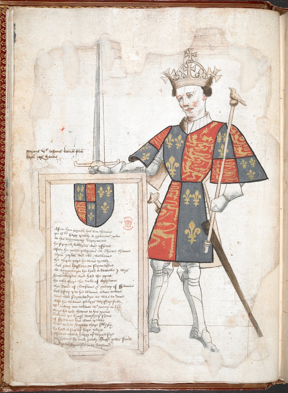 Een Engelse koning in harnas en tabberd (Hendrik V) uit 