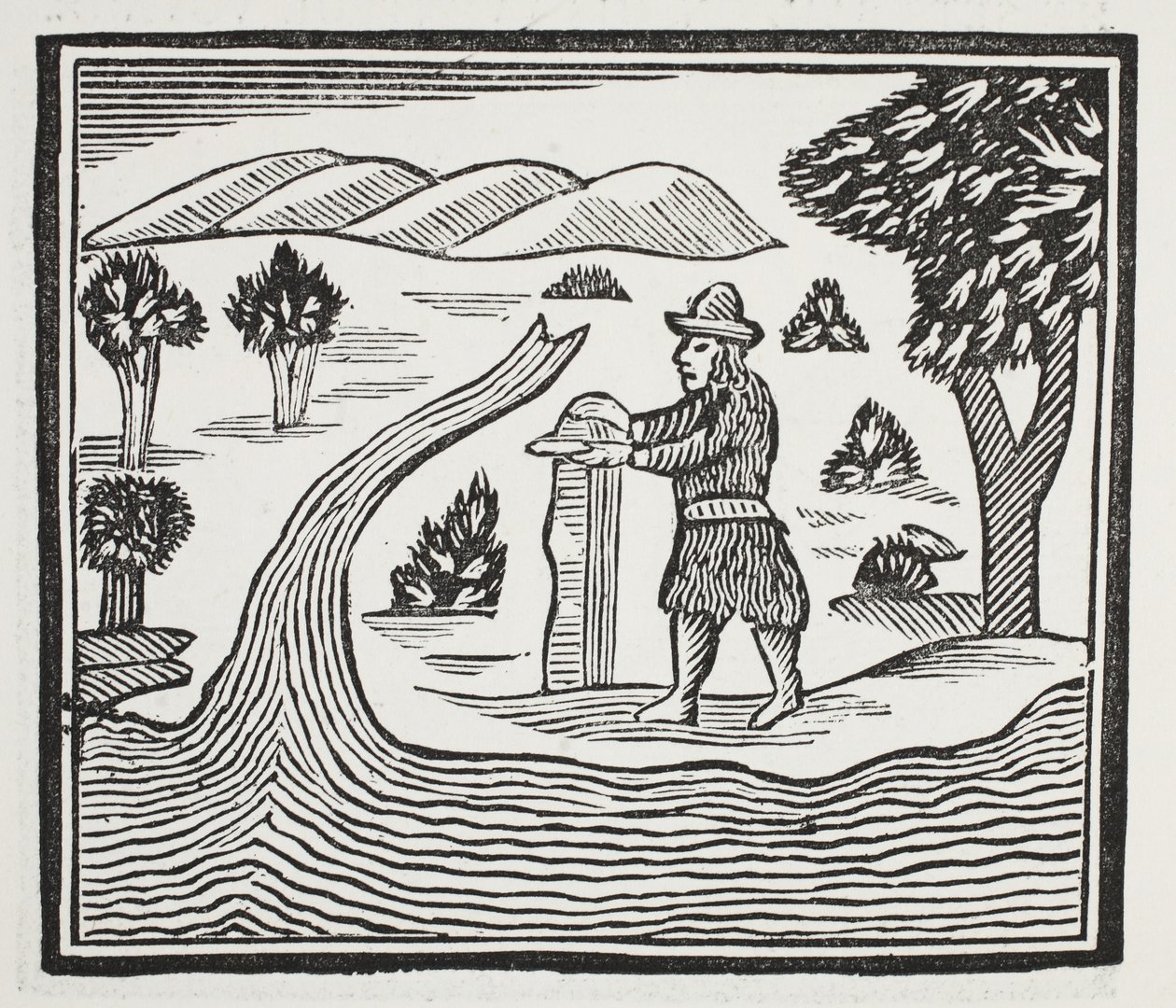 Hij houdt een verslag bij van tijd en gebeurtenissen, illustratie uit Chap-books van de achttiende eeuw door John Ashton, uitgegeven 1882 door English School