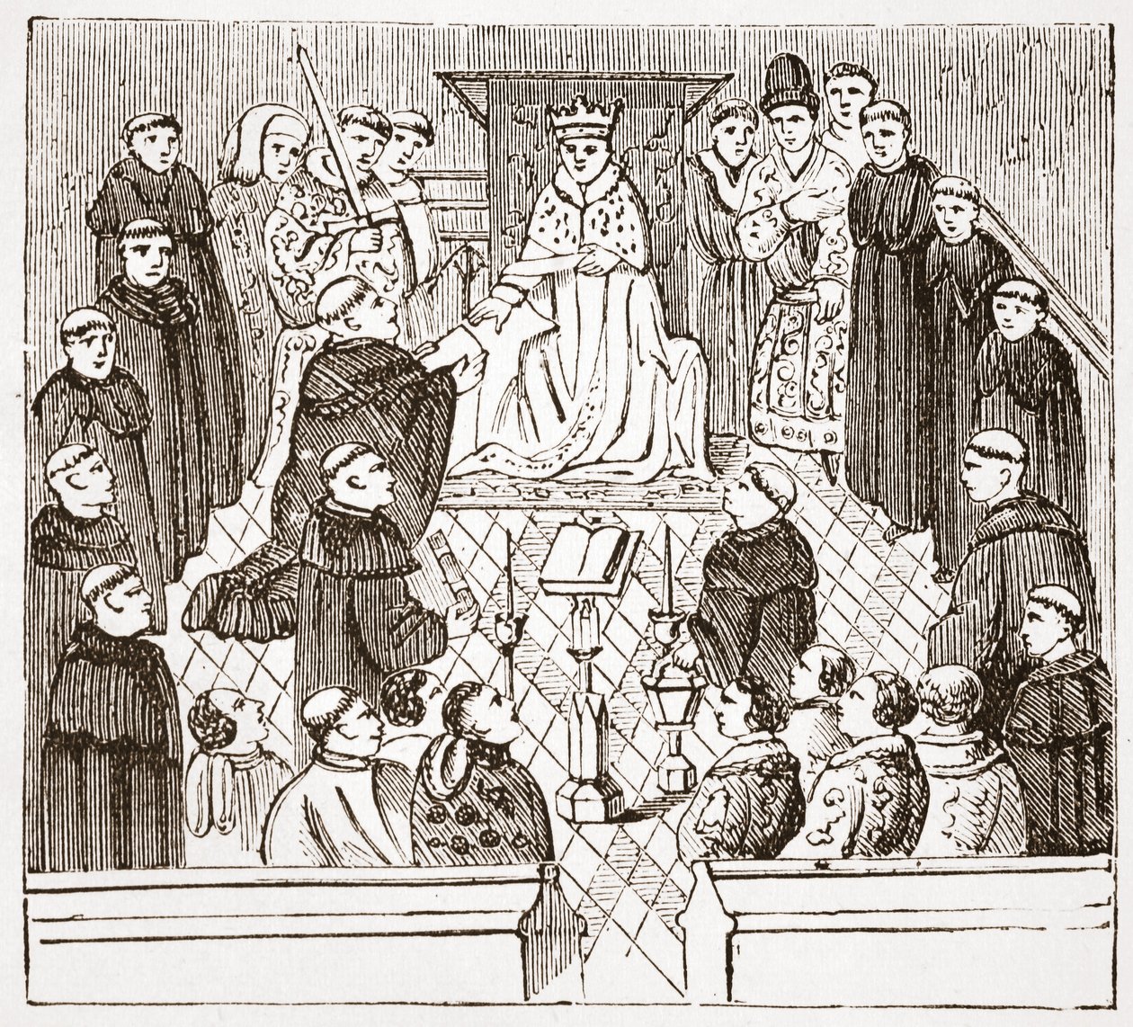 Hendrik V en zijn parlement (uit de Harleian MMS in het British Museum), illustratie uit De Geschiedenis van het Protestantisme door James Aitken Wylie, 1878 door English School