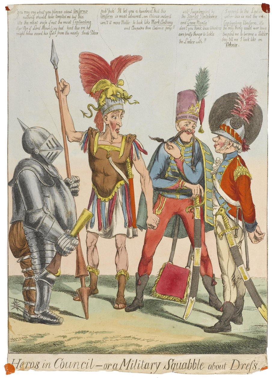 Helden in Raad - of een Militaire Ruzie over Kleding, ca. 1820 door English School