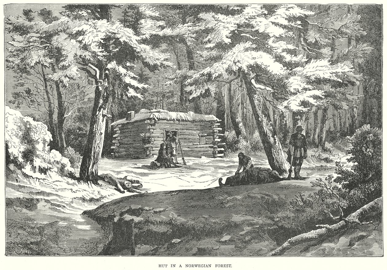 Hut in een Noors bos (gravure) door English School