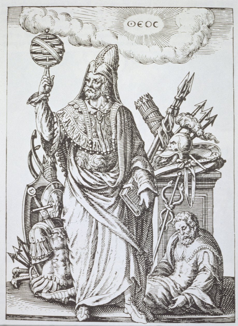 Ideale figuur van Hermes Trismegistus, kopie van illustratie uit De Divinatione et Magicis Praestigiis door Jean-Jacques Boissard, 1605, gepubliceerd eind 19e eeuw door English School