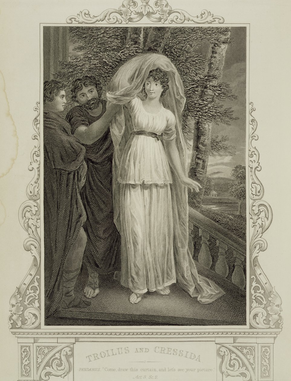 Illustratie uit Troilus en Cressida, Act III, Scene 2, door William Shakespeare (1564-1616) door English School