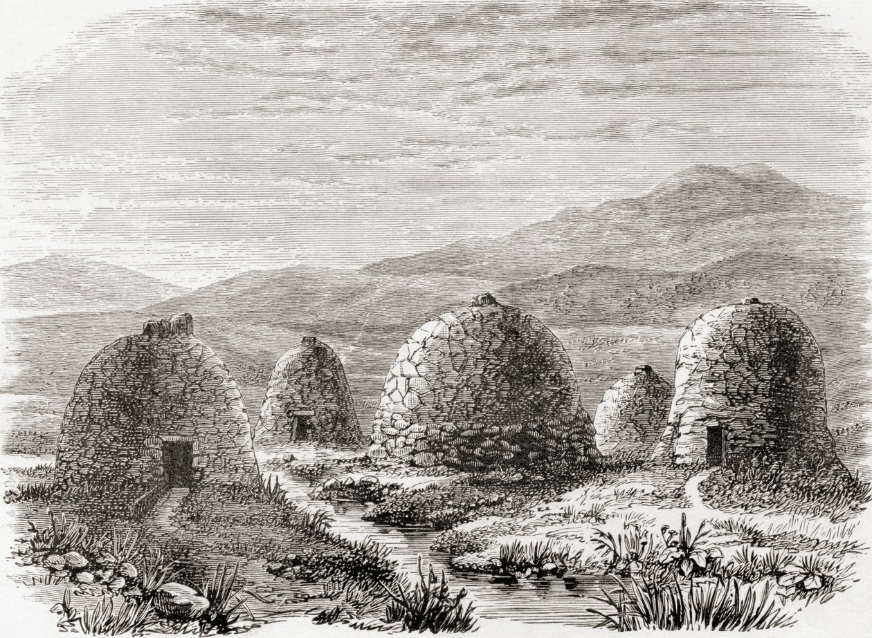 Bewoonde hutten op Uig, Eiland van Lewis in de Buiten-Hebriden in 1859, uit 