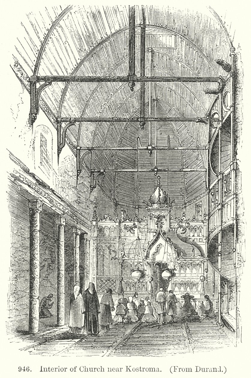 Interieur van de kerk bij Kostroma (gravure) door English School