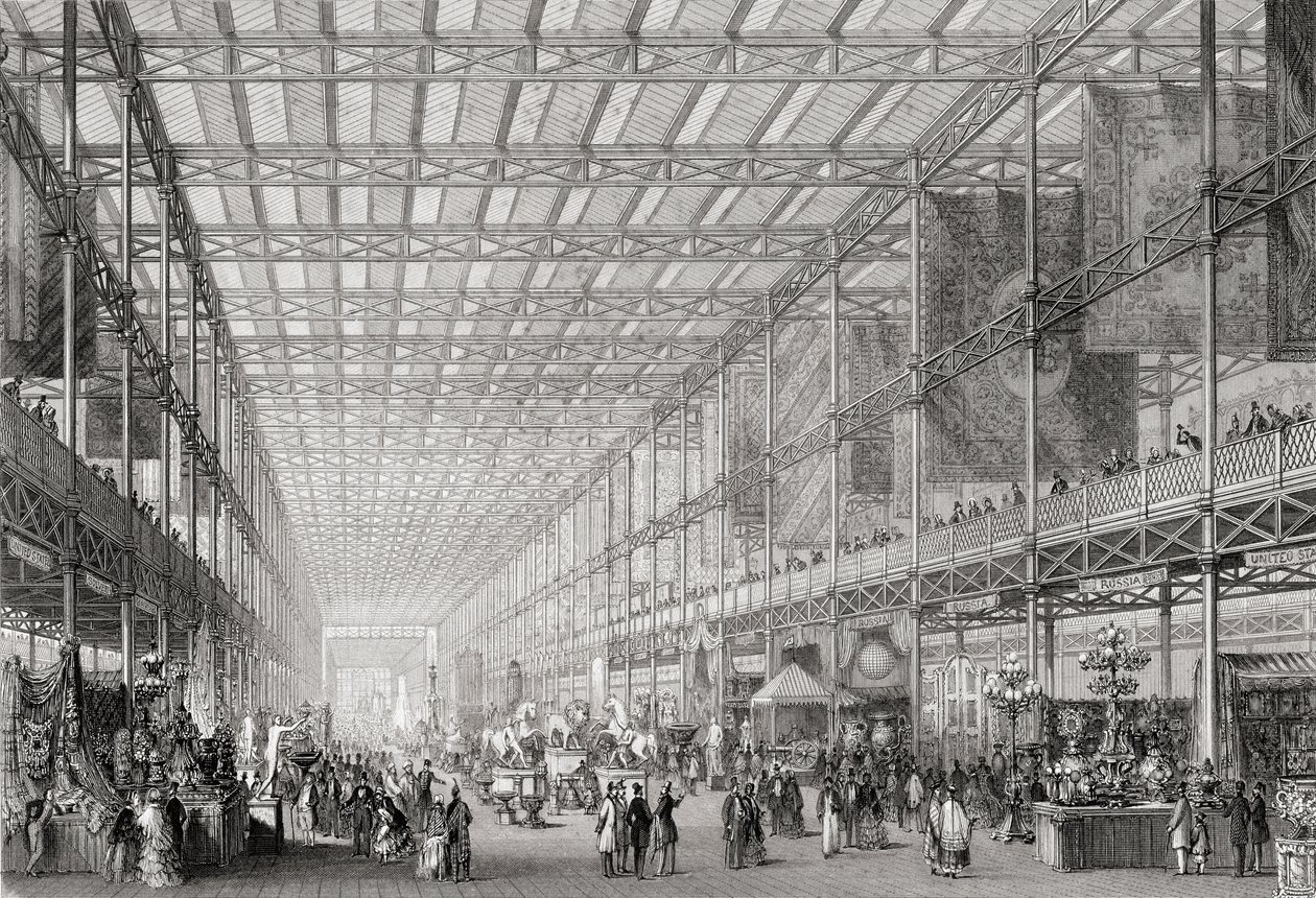 Interieur van de Grote Industriële Tentoonstelling van 1851 in Hyde Park uit Cyclopaedia of Useful Arts & Manufactures, bewerkt door Charles Tomlinson, ca. 1880s door English School