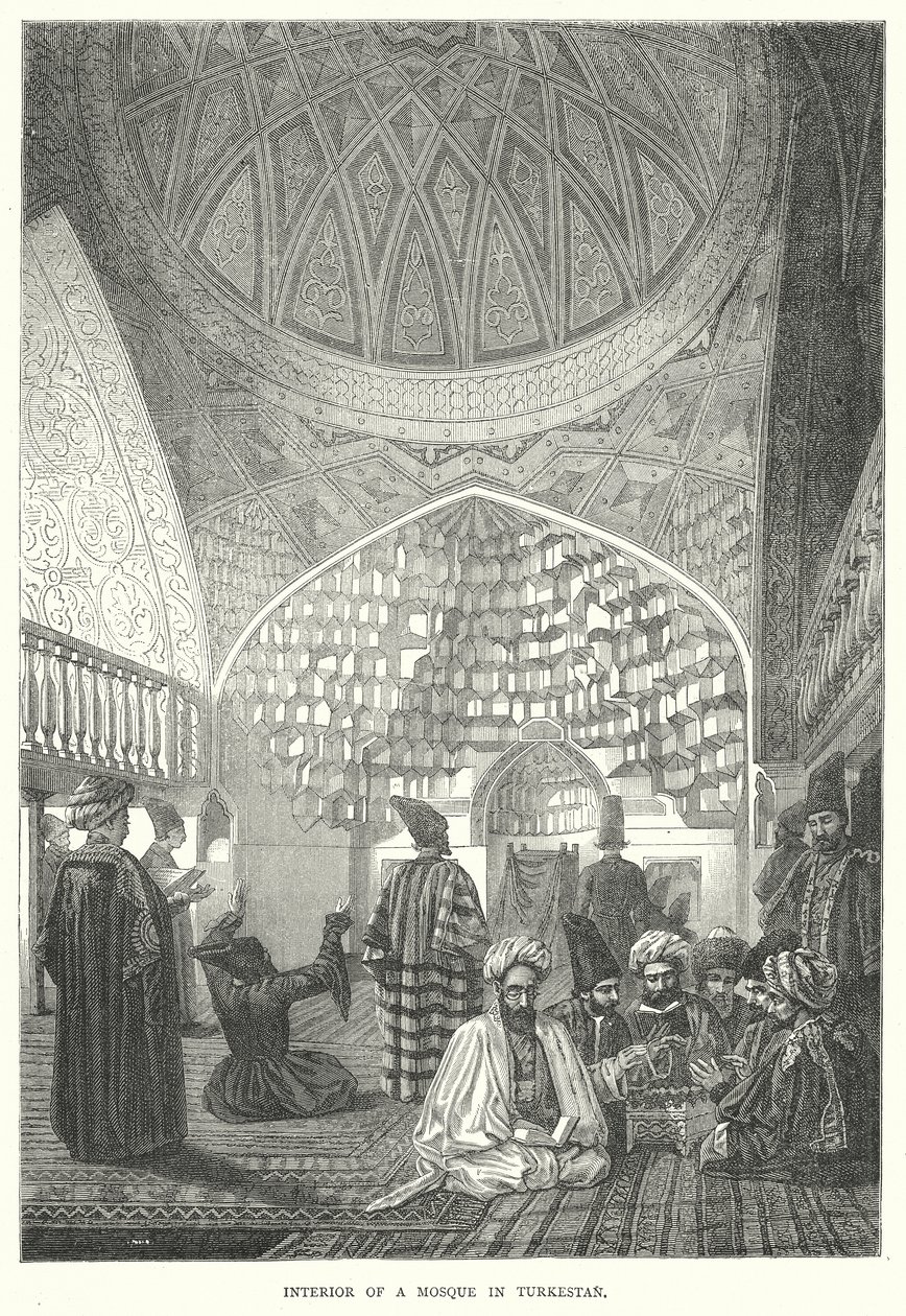 Interieur van een moskee in Turkestan (gravure) door English School
