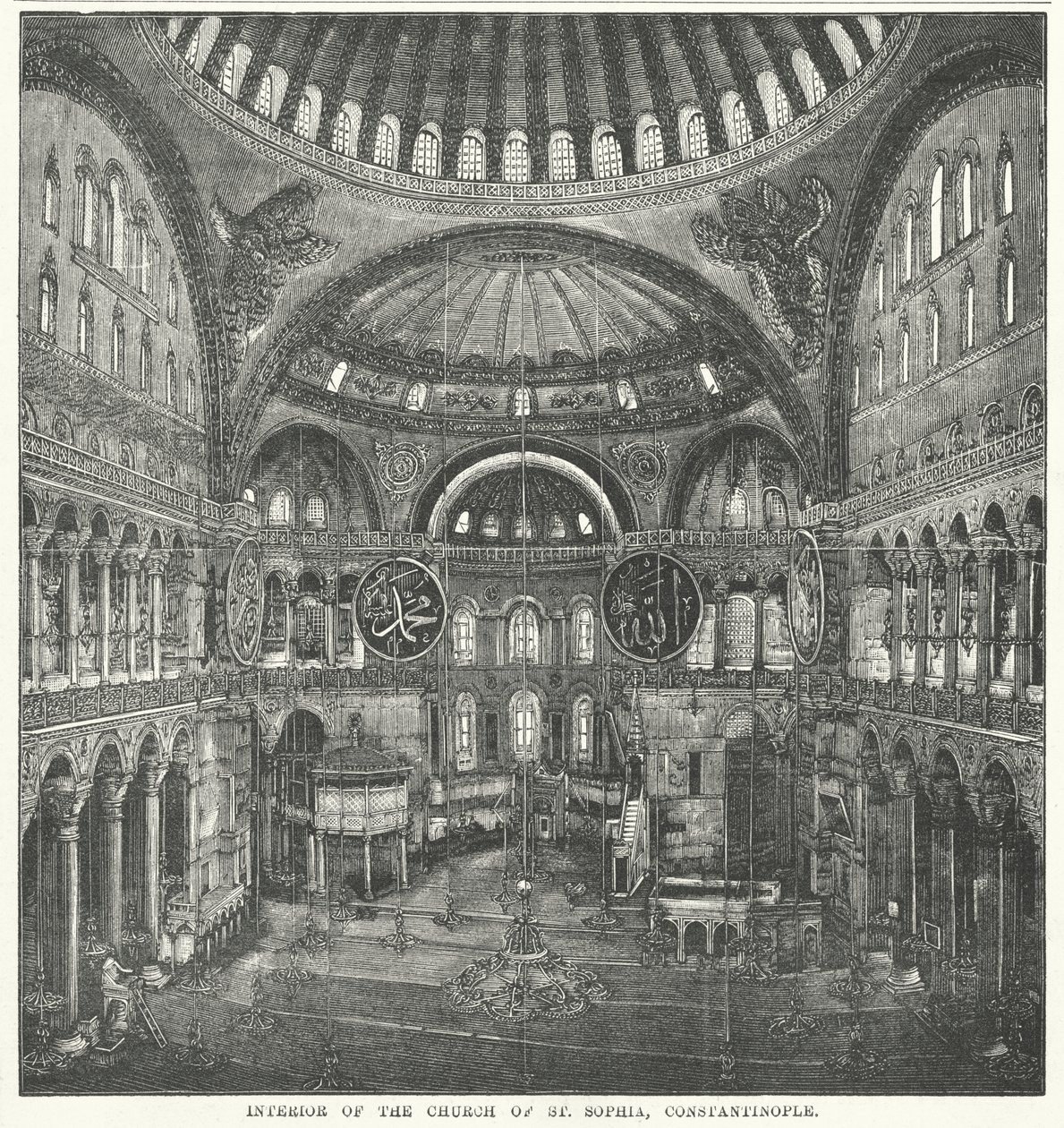 Interieur van de Sint-Sofiakerk, Constantinopel (gravure) door English School